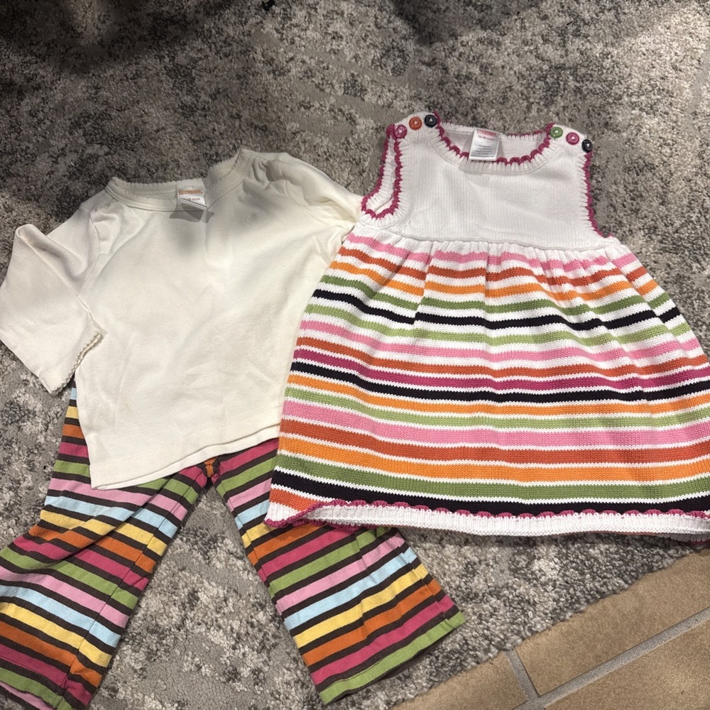 EUC Gymboree All About Buttons Girls Size 12-18 Top Dress Long Sleeve Top Set 3p